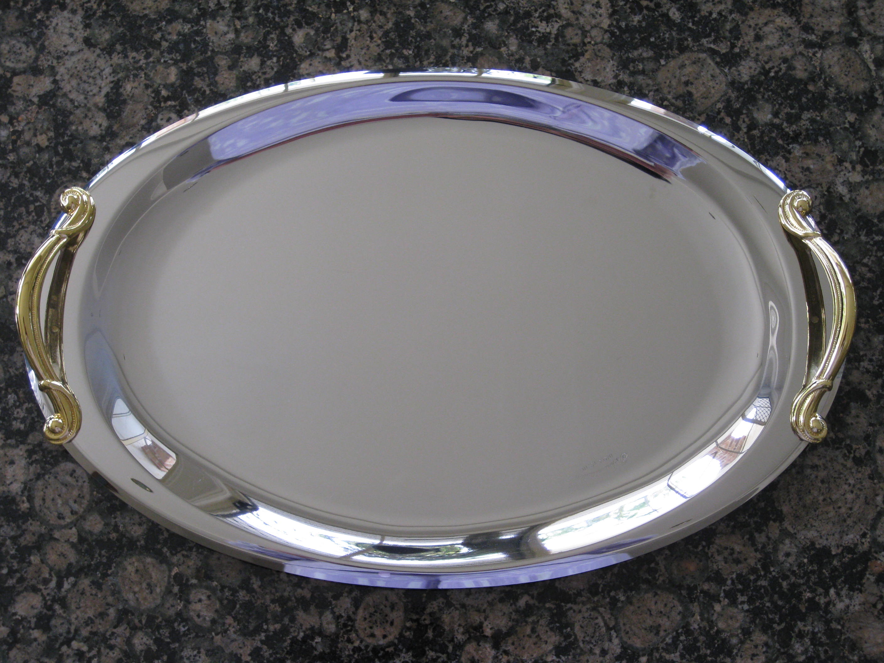 Stainless Steel Oval Wedding  Tray  with Gold Handles Vada Creations